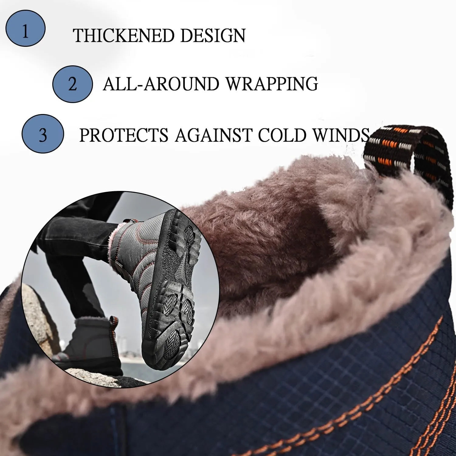 MEBAMY Men's Snow Boots Lightweight Black Hiking Winter Boots Fur Lined Anti-slip Cold Weather Shoes Furry Outdoor Snow Boot