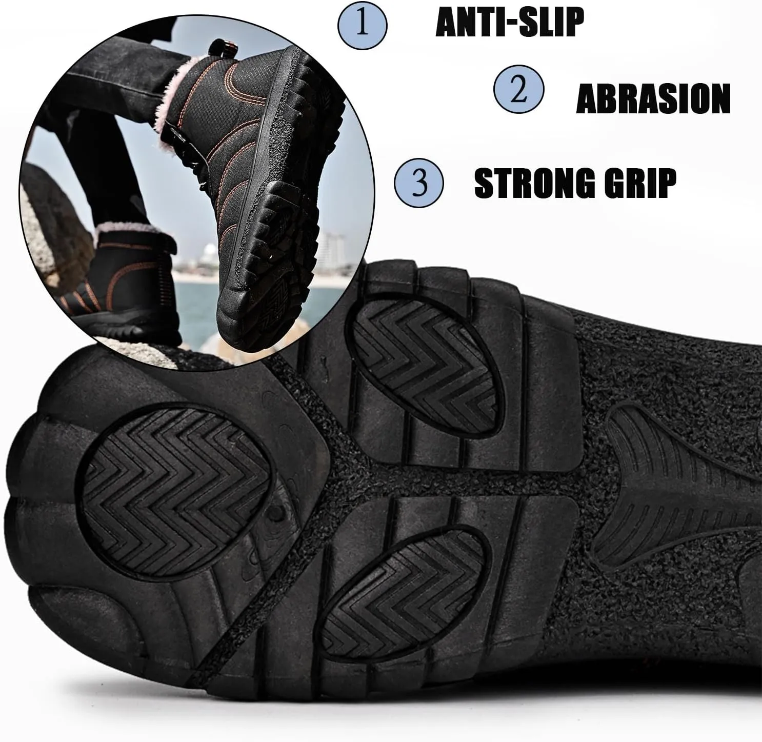 MEBAMY Men's Snow Boots Lightweight Black Hiking Winter Boots Fur Lined Anti-slip Cold Weather Shoes Furry Outdoor Snow Boot