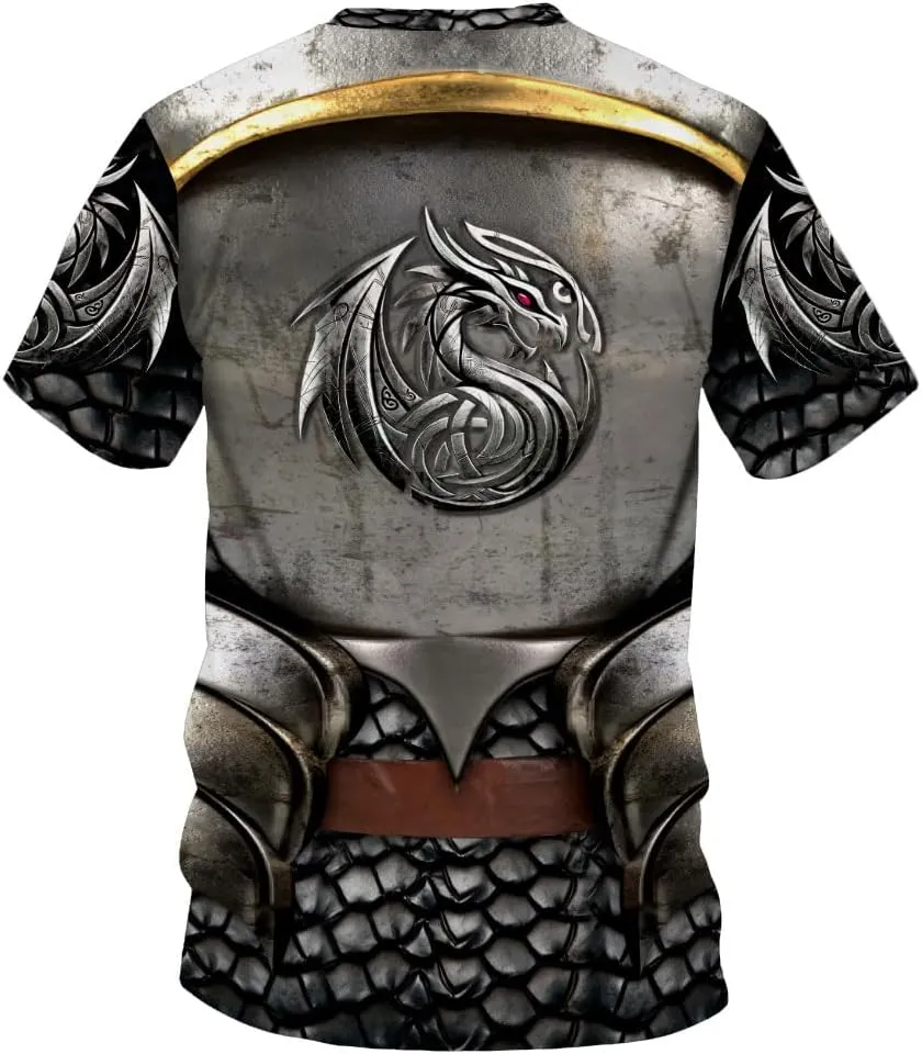Medieval Armor T-Shirt, 3D Printed Medieval Knight Armor Tee, Unique Novelty Gift for Men Father's Day