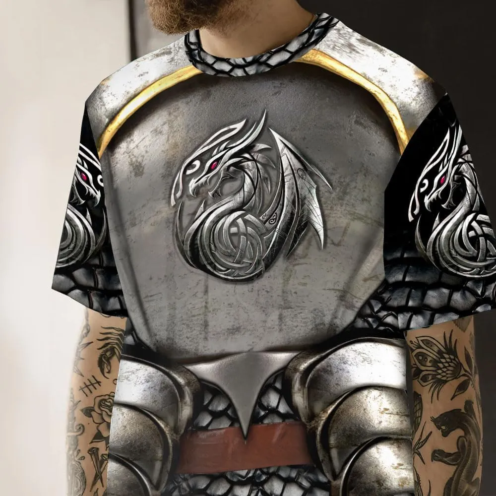 Medieval Armor T-Shirt, 3D Printed Medieval Knight Armor Tee, Unique Novelty Gift for Men Father's Day