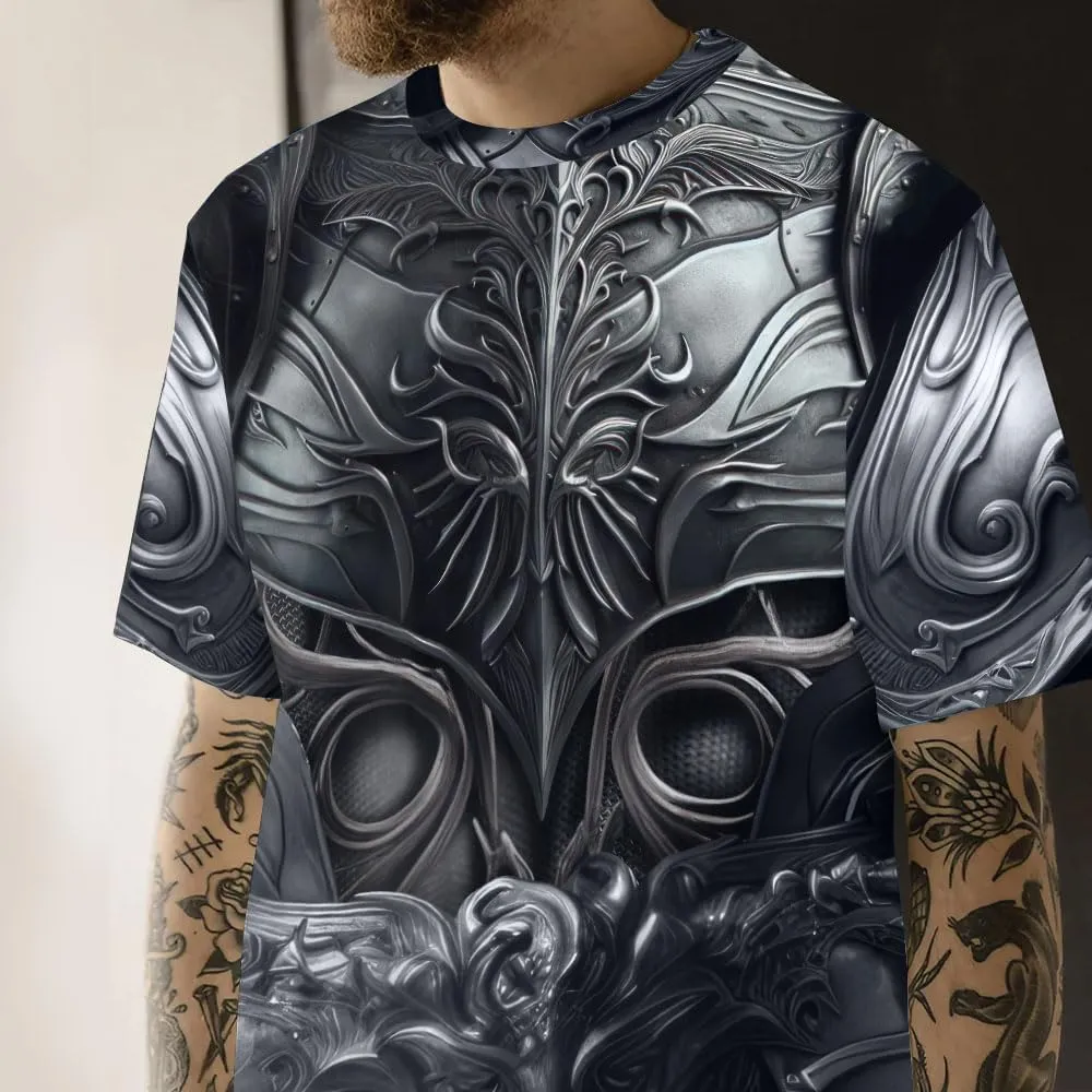 Medieval Armor T-Shirt, 3D Printed Medieval Knight Armor Tee, Unique Novelty Gift for Men Father's Day