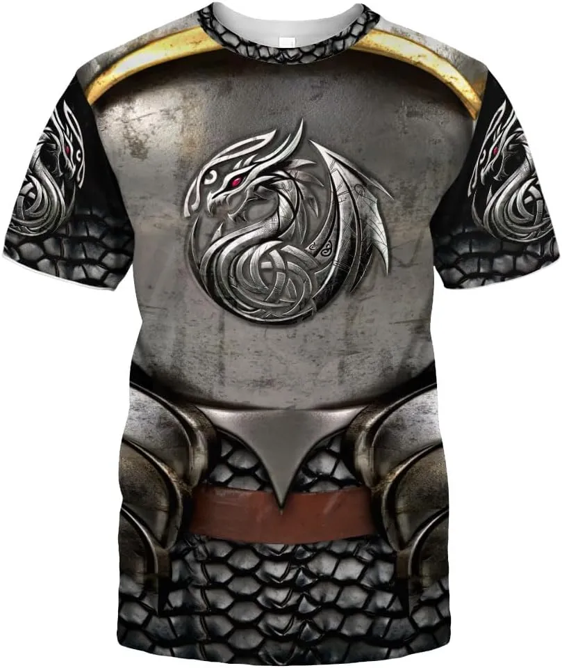 Medieval Armor T-Shirt, 3D Printed Medieval Knight Armor Tee, Unique Novelty Gift for Men Father's Day