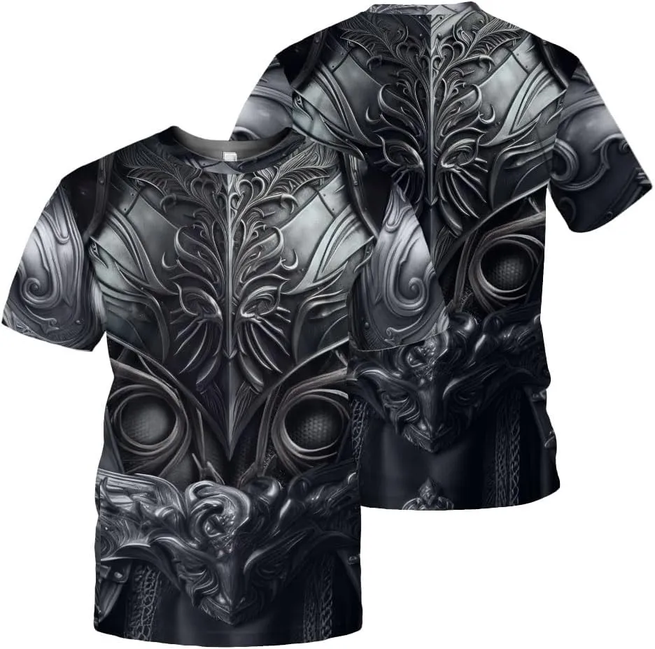 Medieval Armor T-Shirt, 3D Printed Medieval Knight Armor Tee, Unique Novelty Gift for Men Father's Day