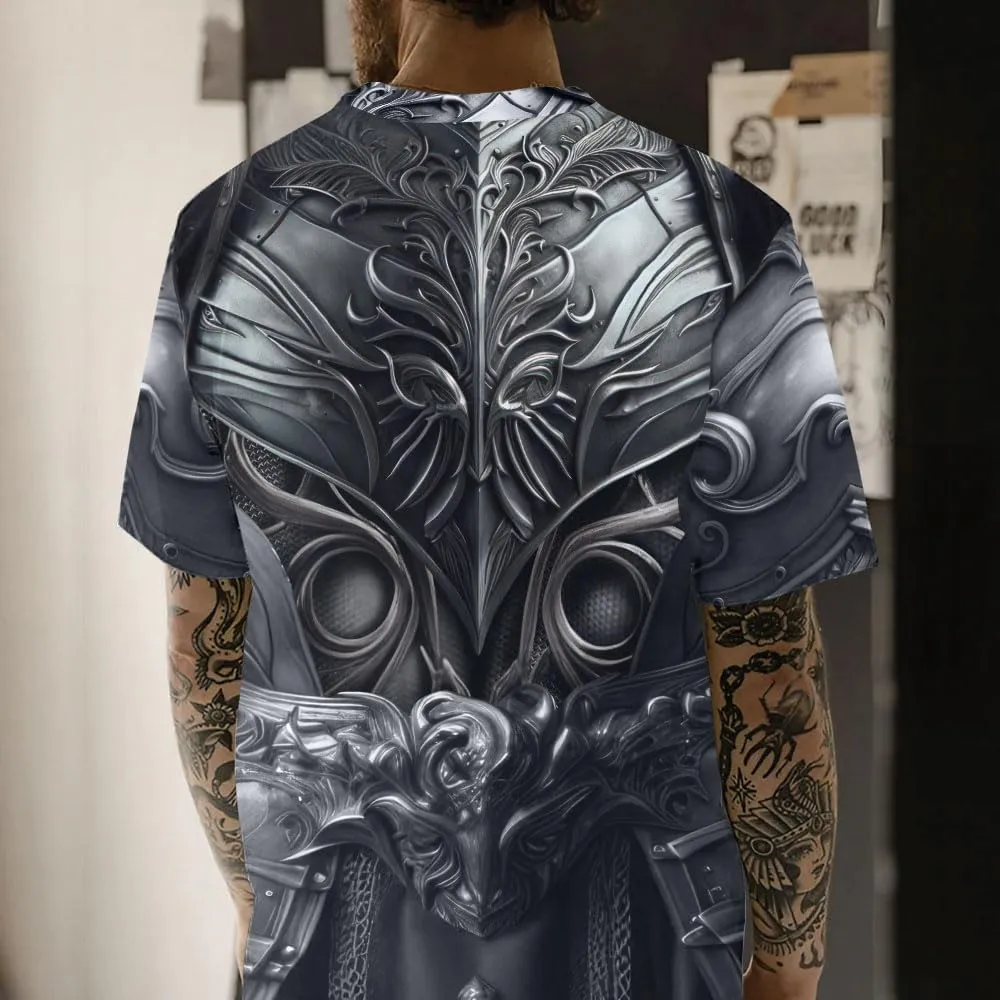 Medieval Armor T-Shirt, 3D Printed Medieval Knight Armor Tee, Unique Novelty Gift for Men Father's Day