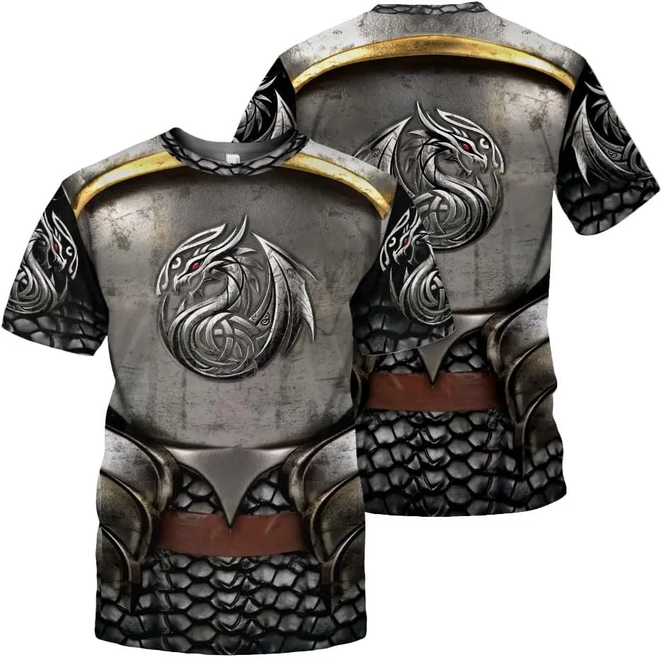 Medieval Armor T-Shirt, 3D Printed Medieval Knight Armor Tee, Unique Novelty Gift for Men Father's Day