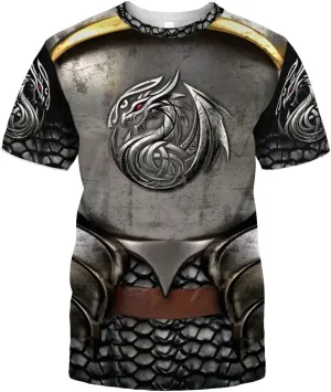 Medieval Armor T-Shirt, 3D Printed Medieval Knight Armor Tee, Unique Novelty Gift for Men Father's Day