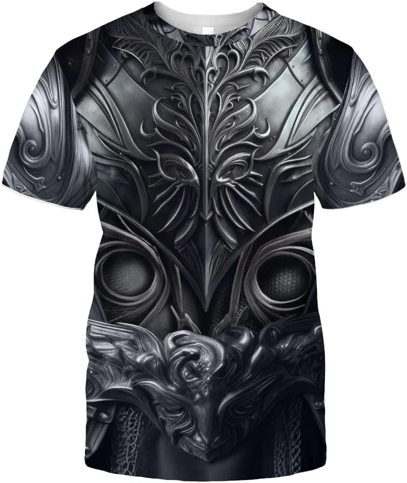 Medieval Armor T-Shirt, 3D Printed Medieval Knight Armor Tee, Unique Novelty Gift for Men Father's Day