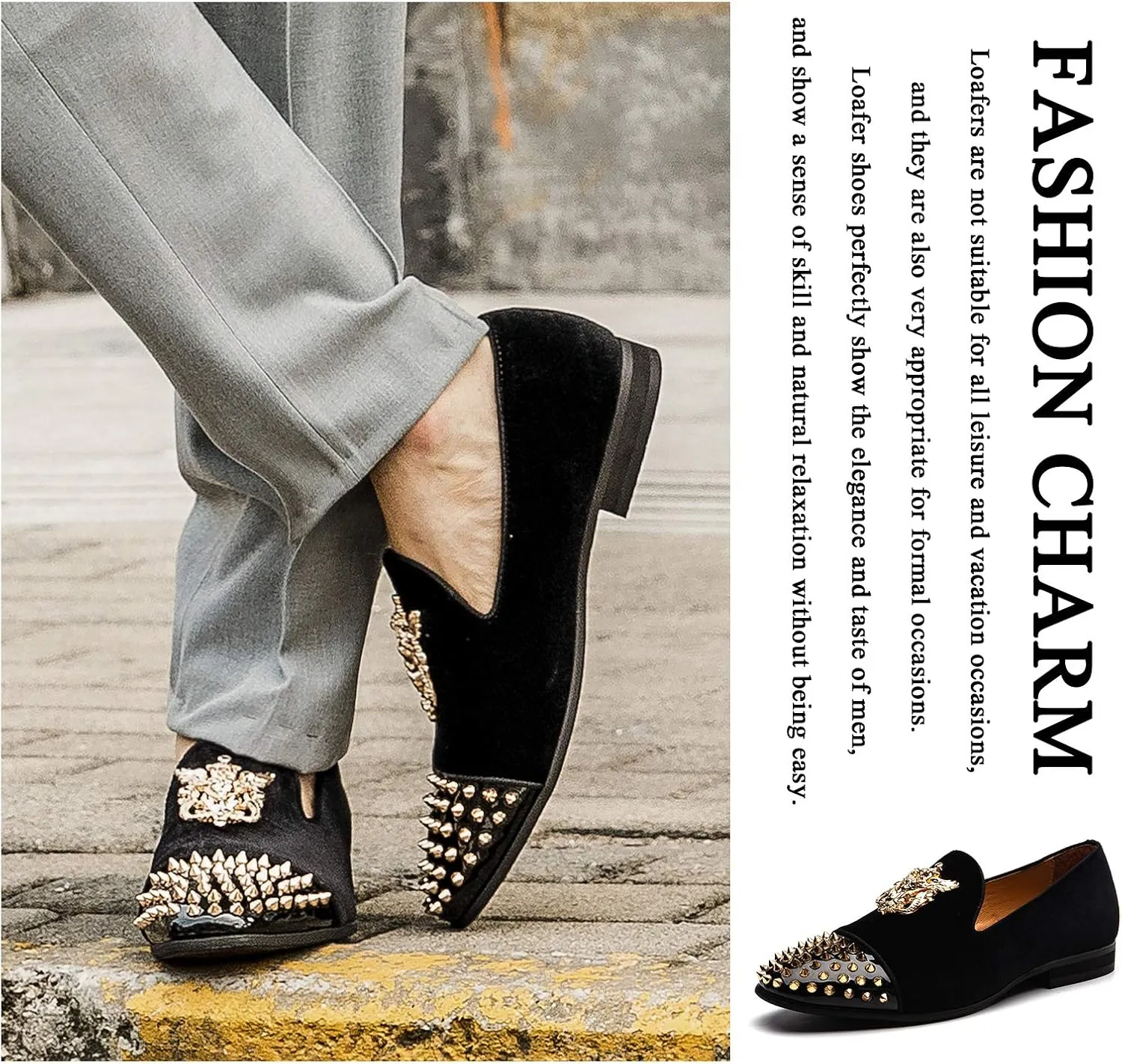Men Genuine Leather Mens Metallic Textured Slip-on Glitter Loafers Shoes