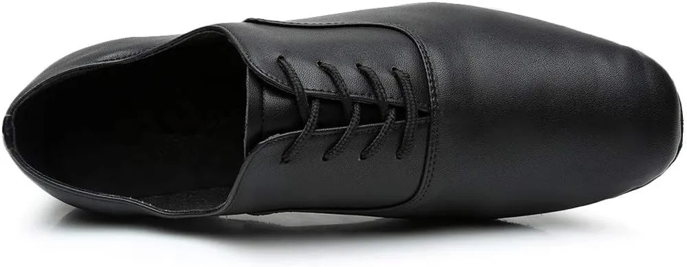 Men Leather Loafers Comfortable Lace Up Dance Shoes Low Heel Slip On Business Work Shoes for Ballroom Tango