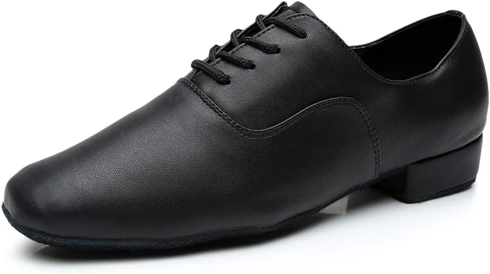 Men Leather Loafers Comfortable Lace Up Dance Shoes Low Heel Slip On Business Work Shoes for Ballroom Tango
