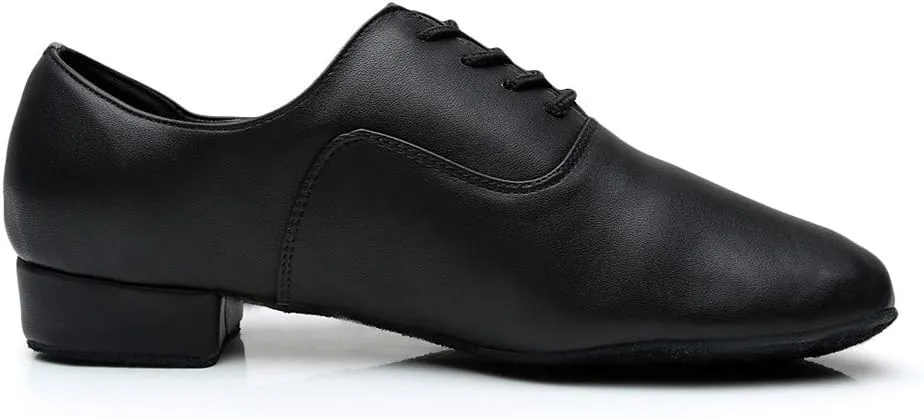 Men Leather Loafers Comfortable Lace Up Dance Shoes Low Heel Slip On Business Work Shoes for Ballroom Tango