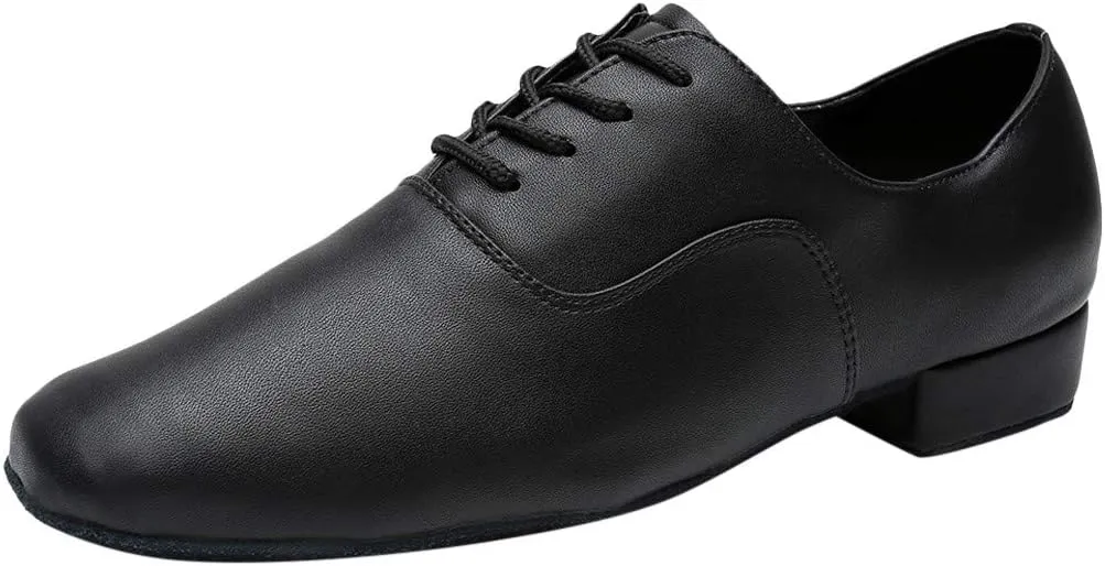 Men Leather Loafers Comfortable Lace Up Dance Shoes Low Heel Slip On Business Work Shoes for Ballroom Tango