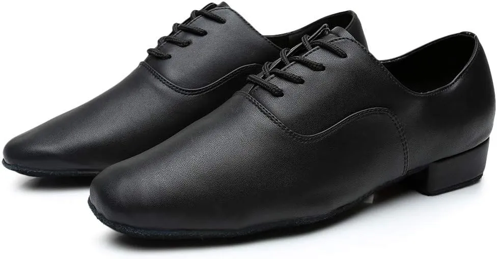 Men Leather Loafers Comfortable Lace Up Dance Shoes Low Heel Slip On Business Work Shoes for Ballroom Tango