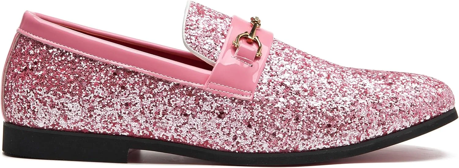 Men Loafer Metallic Textured Slip-on Glitter Sequins Fashion Wedding Dress Shoes Golden