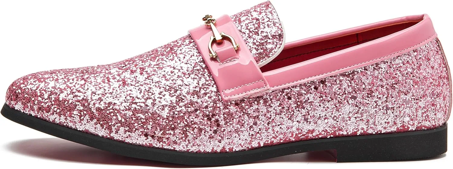 Men Loafer Metallic Textured Slip-on Glitter Sequins Fashion Wedding Dress Shoes Golden