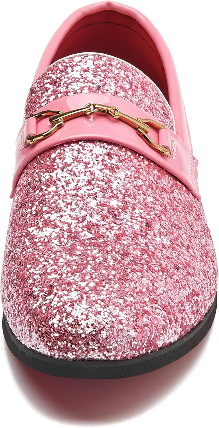 Men Loafer Metallic Textured Slip-on Glitter Sequins Fashion Wedding Dress Shoes Golden