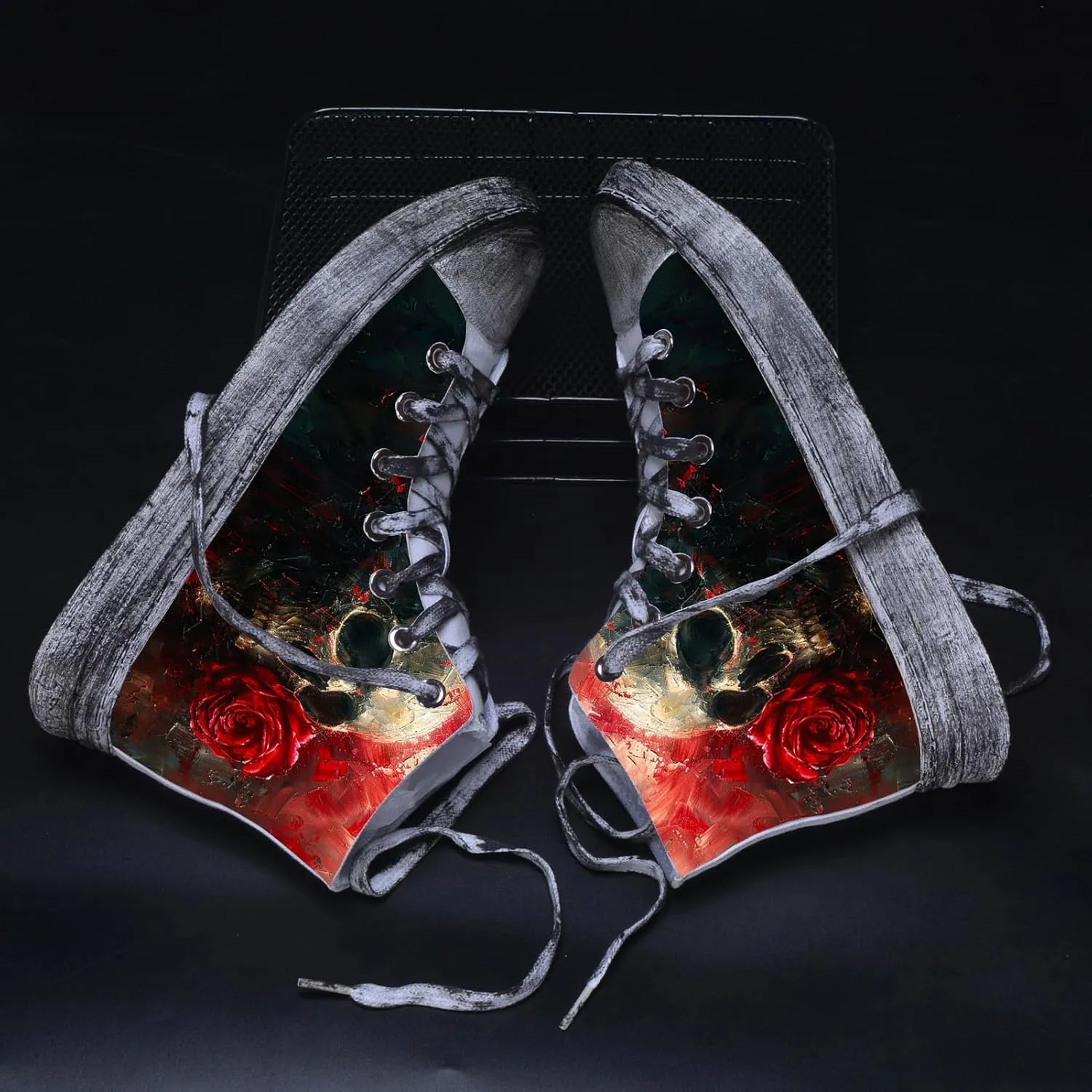 Men Skull Shoes High Tops Cool Design Punk Graffiti Gothic Fashion Sneakers for Teen Boys Student Cosplay Canvas Shoes Classic Black Walking Shoes Lace Up Streetwear