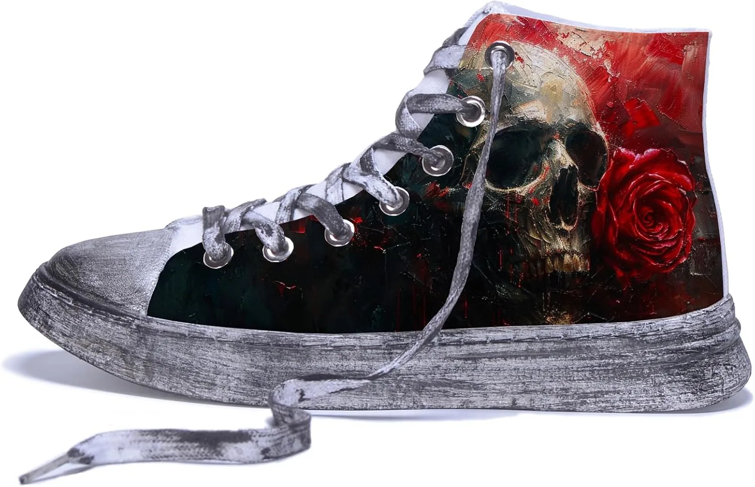 Men Skull Shoes High Tops Cool Design Punk Graffiti Gothic Fashion Sneakers for Teen Boys Student Cosplay Canvas Shoes Classic Black Walking Shoes Lace Up Streetwear