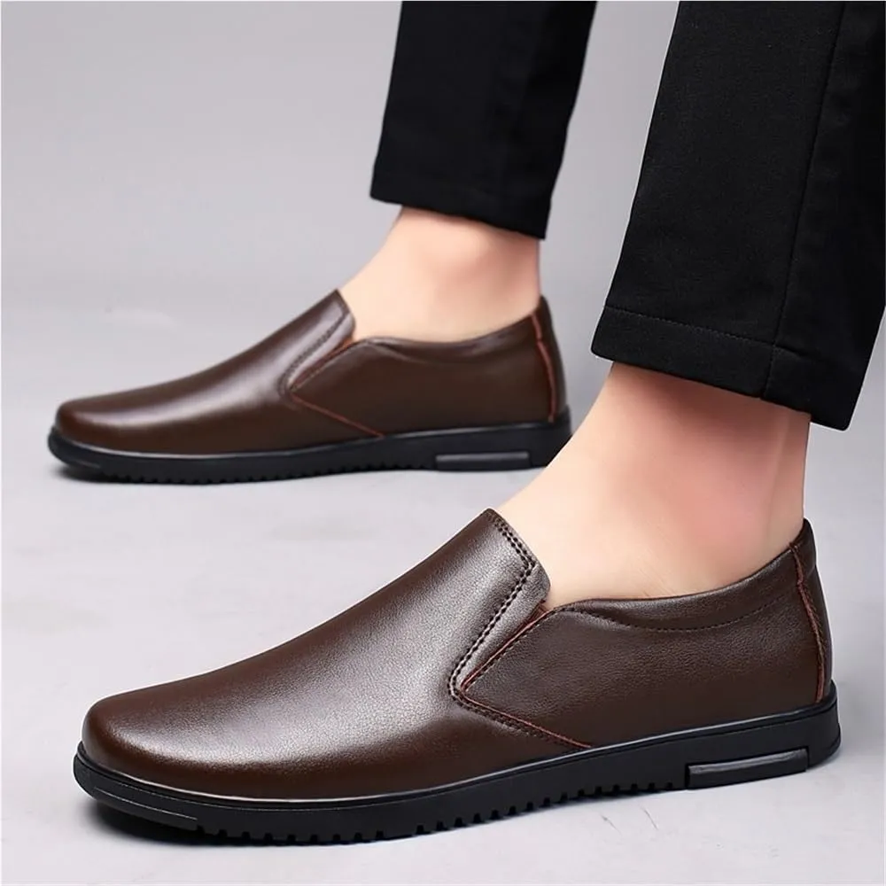 Mens British Style Leather Oxford Flats Slip On Business Dress Office Wedding Party Suit Shoes Comfortable Low Top Walking
