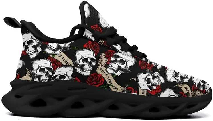 Men's Gothic Skull Running Shoes, Punk Rock Breathable Cushion Sports Walking Sneakers Gym Jogging Tennis Shoes