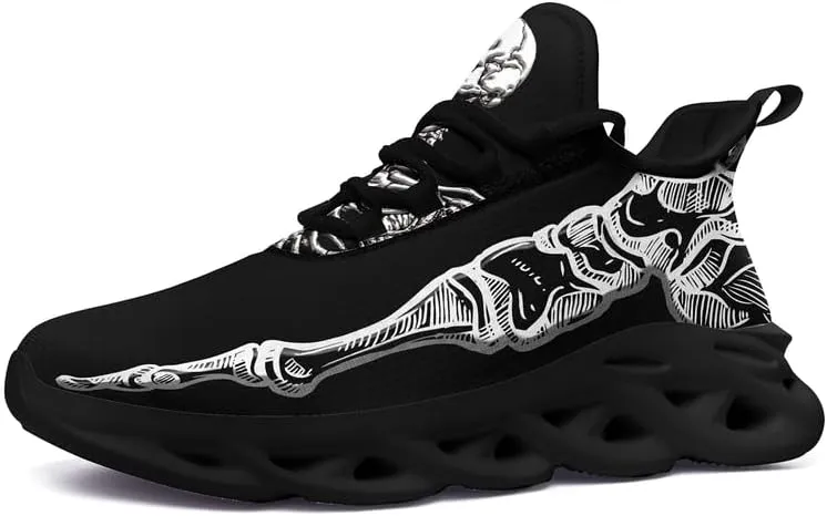 Men's Gothic Skull Running Shoes, Punk Rock Breathable Cushion Sports Walking Sneakers Gym Jogging Tennis Shoes