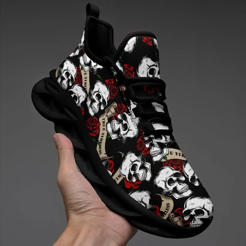 Men's Gothic Skull Running Shoes, Punk Rock Breathable Cushion Sports Walking Sneakers Gym Jogging Tennis Shoes