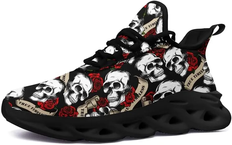 Men's Gothic Skull Running Shoes, Punk Rock Breathable Cushion Sports Walking Sneakers Gym Jogging Tennis Shoes