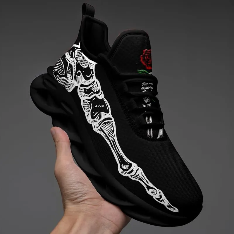Men's Gothic Skull Running Shoes, Punk Rock Breathable Cushion Sports Walking Sneakers Gym Jogging Tennis Shoes