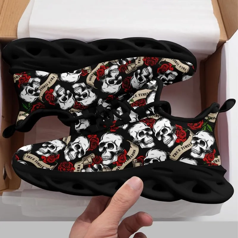 Men's Gothic Skull Running Shoes, Punk Rock Breathable Cushion Sports Walking Sneakers Gym Jogging Tennis Shoes