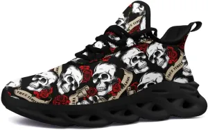 Men's Gothic Skull Running Shoes, Punk Rock Breathable Cushion Sports Walking Sneakers Gym Jogging Tennis Shoes