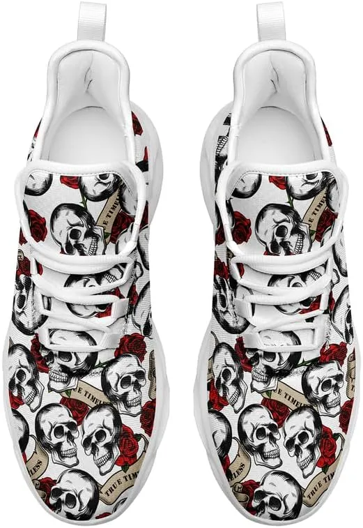 Men's Gothic Skull Running Shoes, Punk Rock Breathable Cushion Sports Walking Sneakers Gym Jogging Tennis Shoes