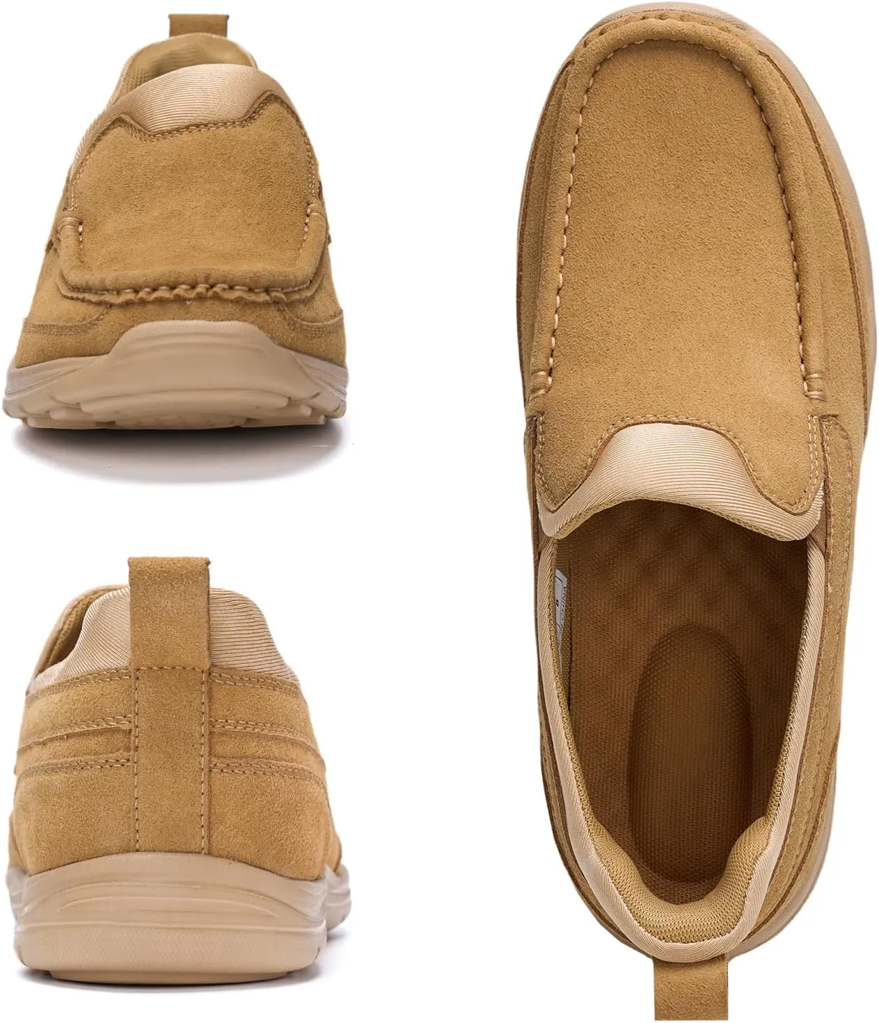 Men's Hands Free Slip On Leather Loafers Casual Walking Shoes with Breathable Comfort