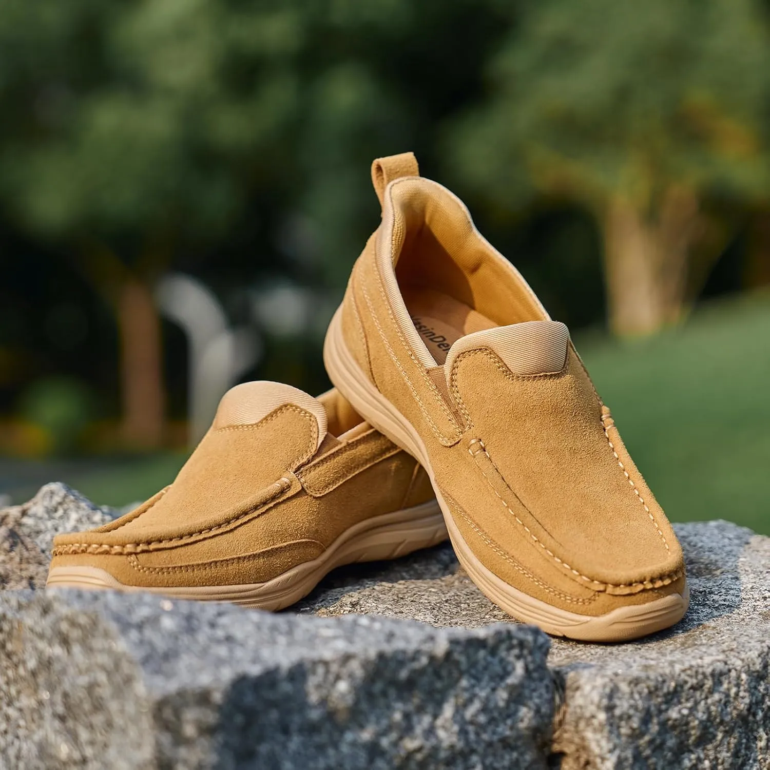 Men's Hands Free Slip On Leather Loafers Casual Walking Shoes with Breathable Comfort