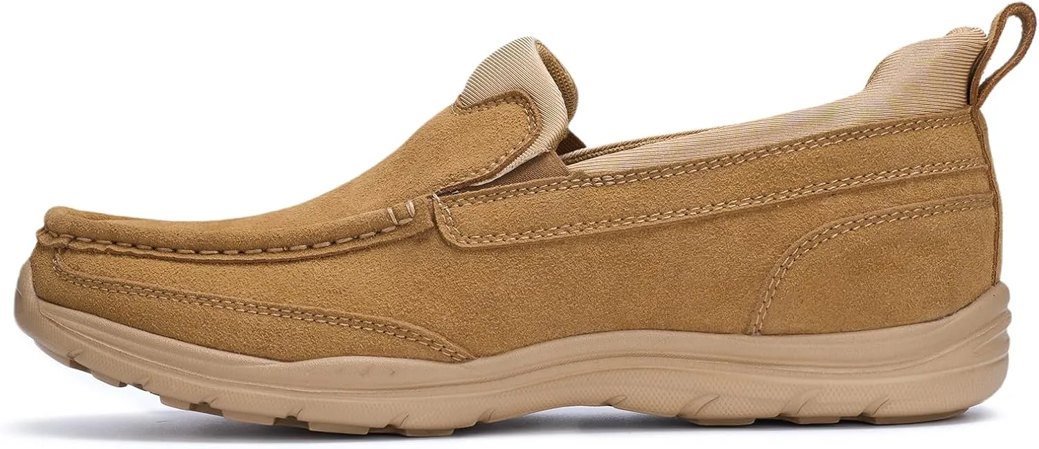Men's Hands Free Slip On Leather Loafers Casual Walking Shoes with Breathable Comfort