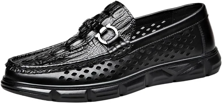 Men's Hands Free Slip On Walking Leather Shoes Loafers Flat Boat Shoes for Driving Walking Wedding Outdoor Indoor Size