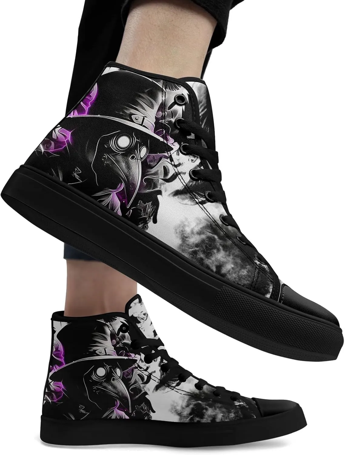 Mens High Top Sneakers Lace-Up Gothic Designed Casual Steet Canvas Shoes for Women Red and Black Skull Shoes