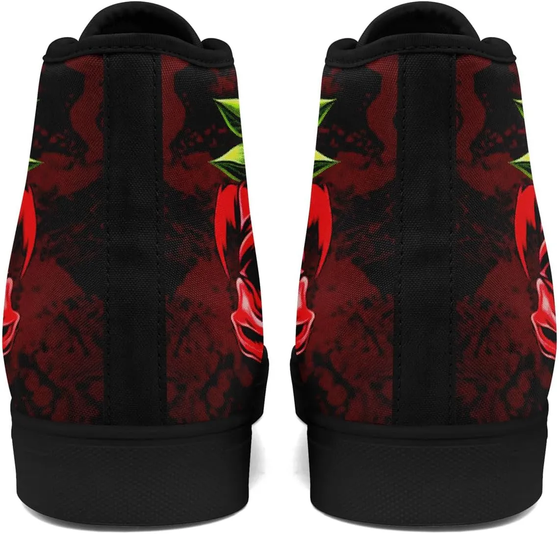 Mens High Top Sneakers Lace-Up Gothic Designed Casual Steet Canvas Shoes for Women Red and Black Skull Shoes