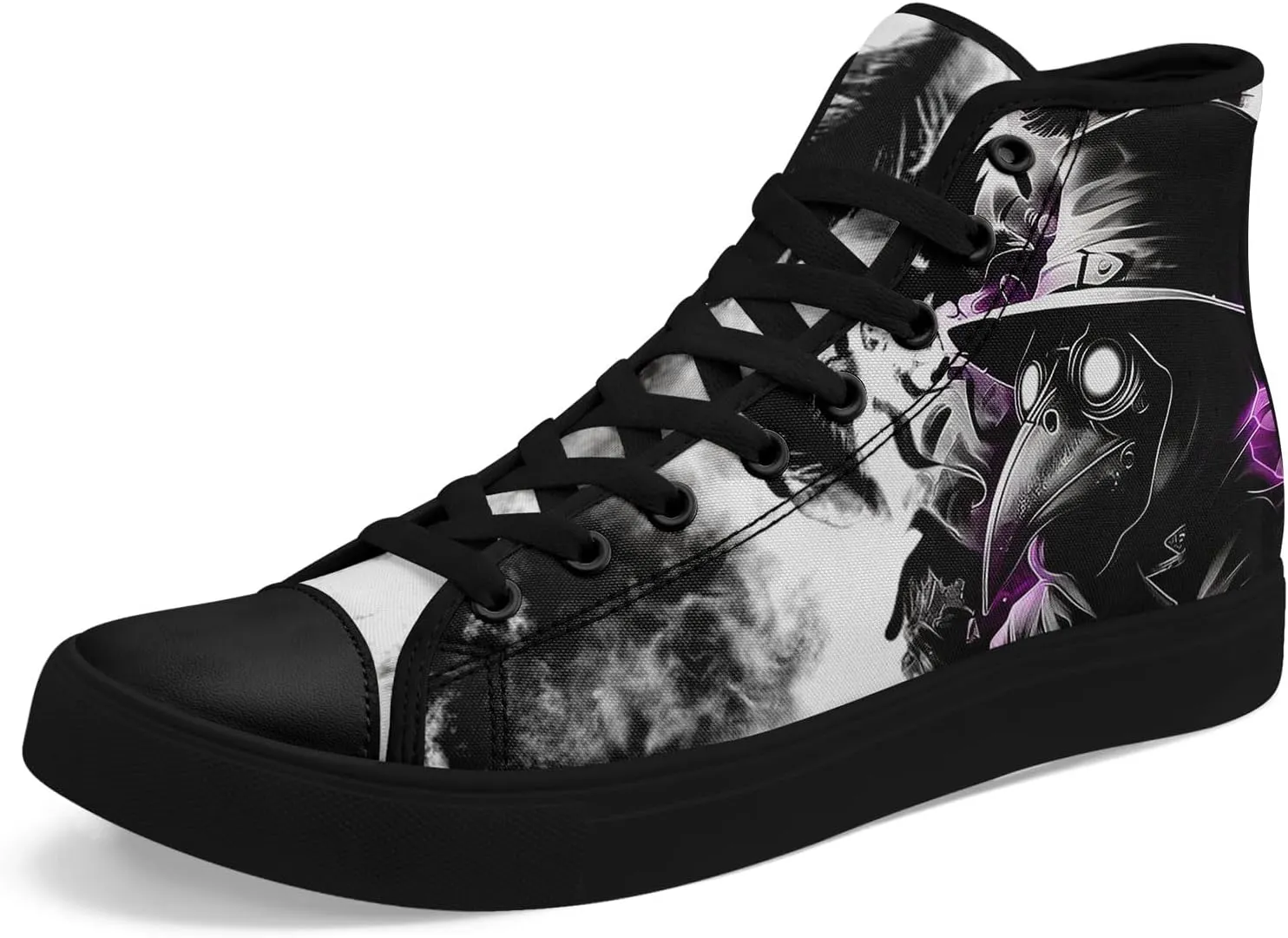 Mens High Top Sneakers Lace-Up Gothic Designed Casual Steet Canvas Shoes for Women Red and Black Skull Shoes