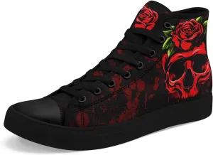 Mens High Top Sneakers Lace-Up Gothic Designed Casual Steet Canvas Shoes for Women Red and Black Skull Shoes