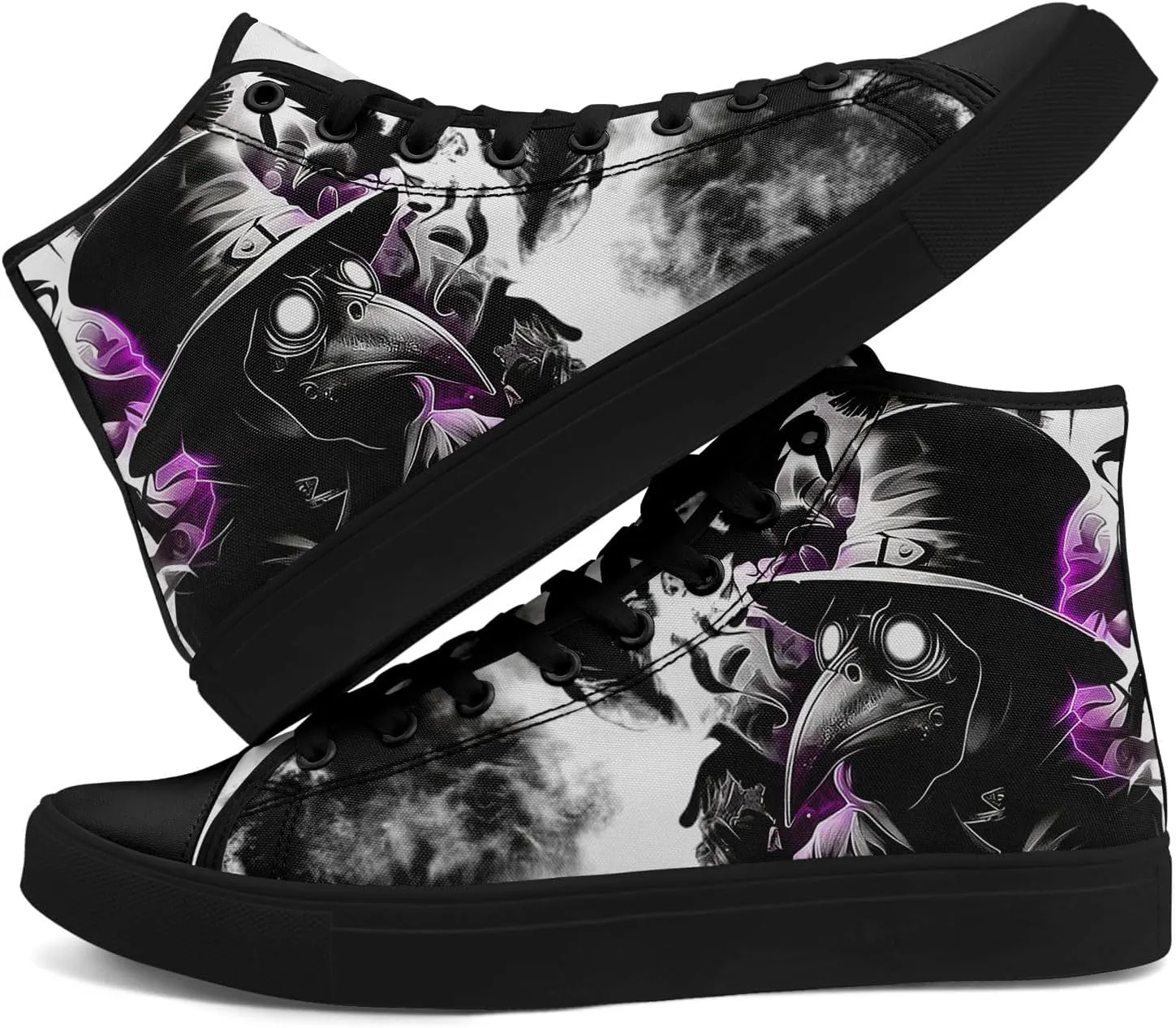 Mens High Top Sneakers Lace-Up Gothic Designed Casual Steet Canvas Shoes for Women Red and Black Skull Shoes