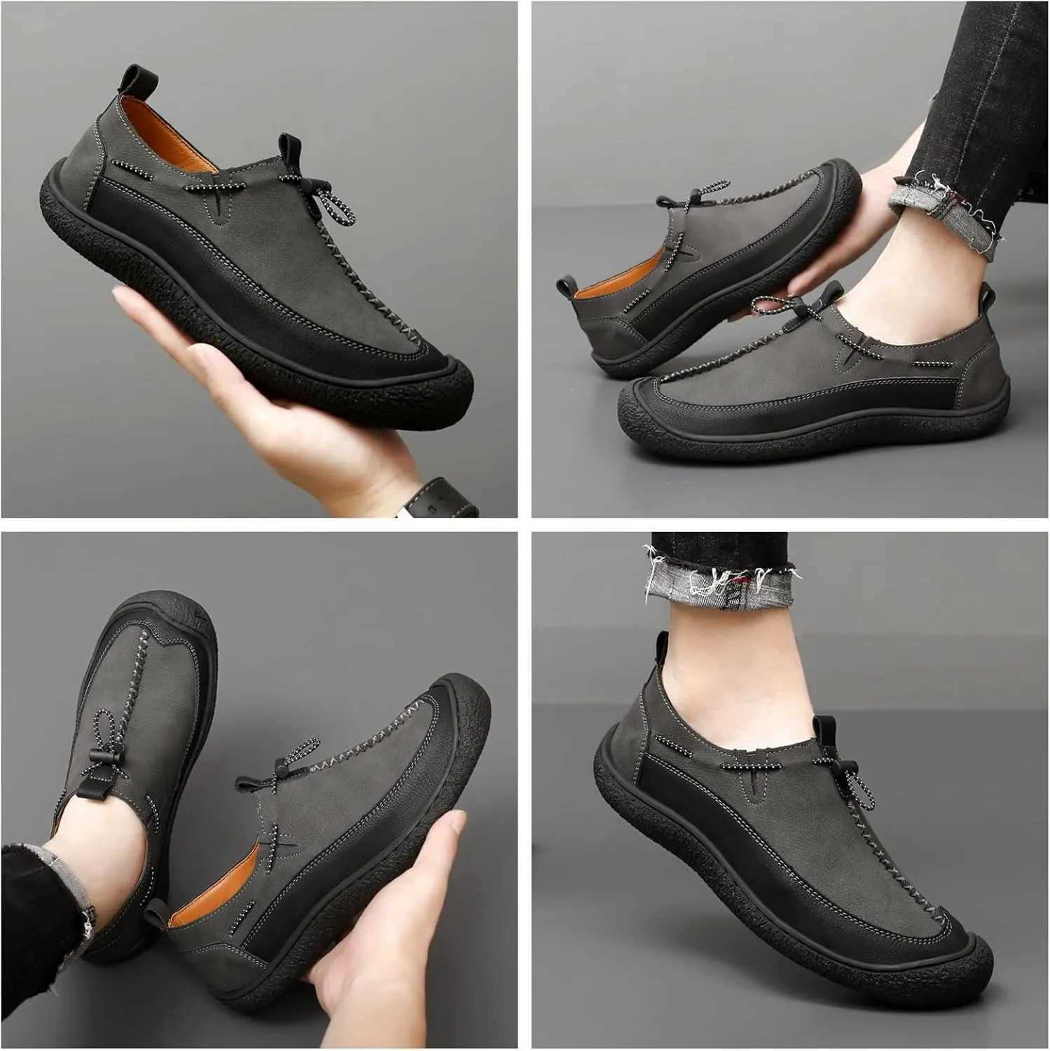 Men's Leather Loafers Slip-On Shoes - Lightweight Driving & Walking Footwear with Soft Cushioning for Office Outdoor Travel