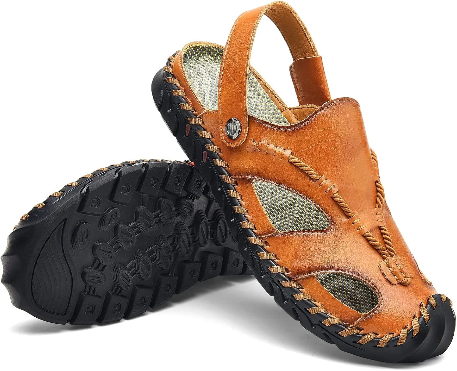 Mens Sandals Leather Closed Toe Outdoor Summer Anti-Slip Beach Sandals