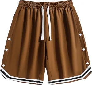 Mens Side Button Workout Basketball Shorts Side Button Athletic Shorts Gym Basketball with Pockets Short