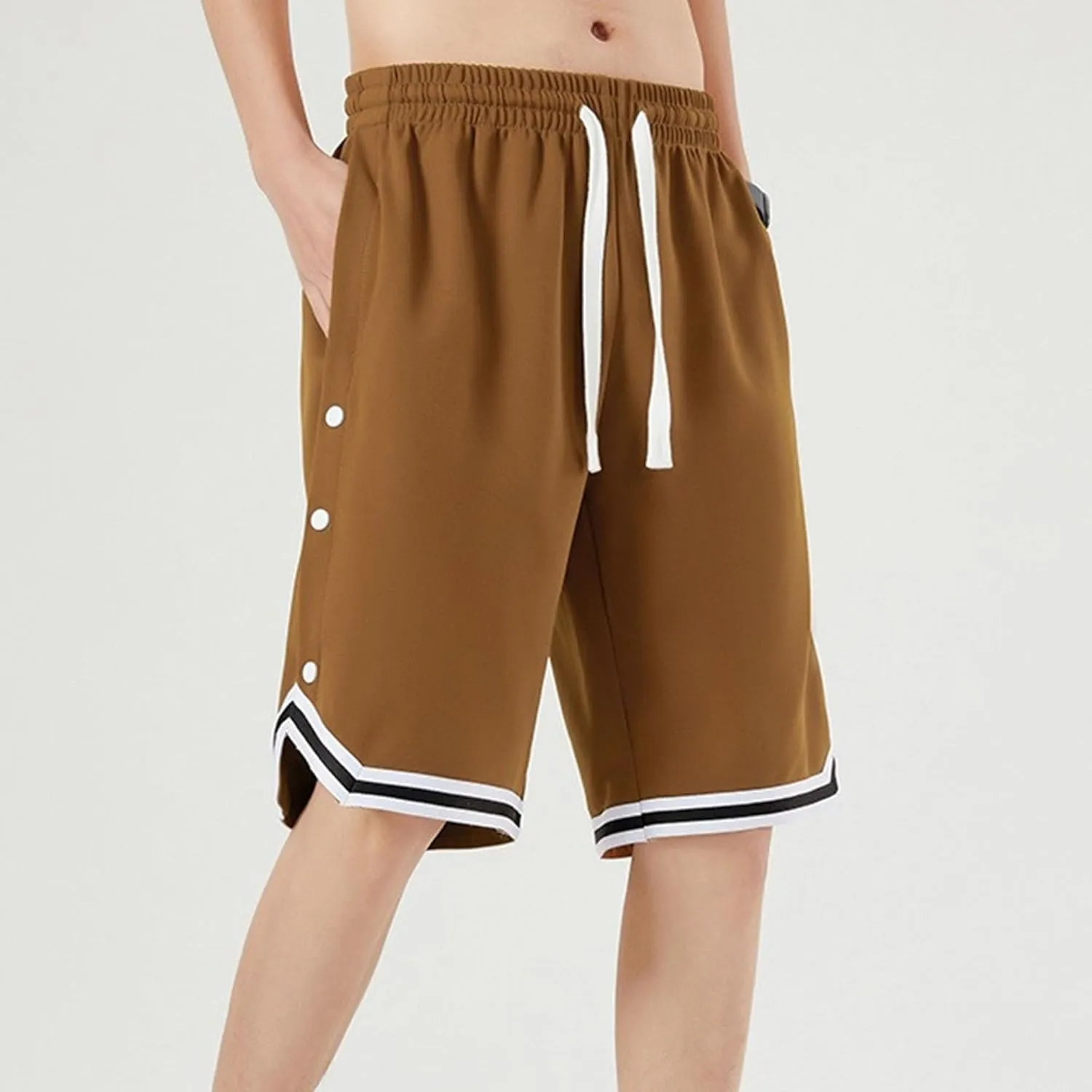 Mens Side Button Workout Basketball Shorts Side Button Athletic Shorts Gym Basketball with Pockets Short