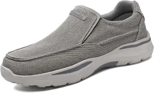 Men's Slip-On Canvas Sneaker Loafer Casual with Arch Support Breathable Stretch Comfort Relaxed Plus Size Flats Walking Shoes