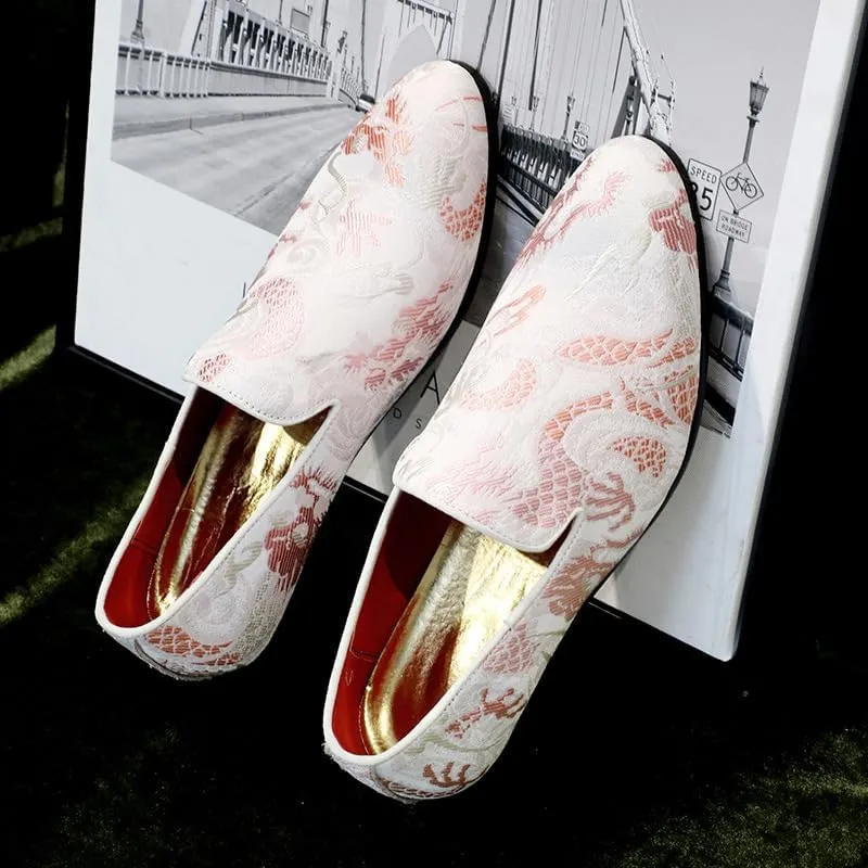 Mens Smoking Loafer with Embroidery Textured Tuxedo Slip-on Prom Loafers Luxury Penny Dress Shoes 5881