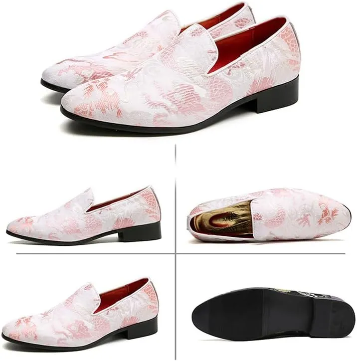 Mens Smoking Loafer with Embroidery Textured Tuxedo Slip-on Prom Loafers Luxury Penny Dress Shoes 5881