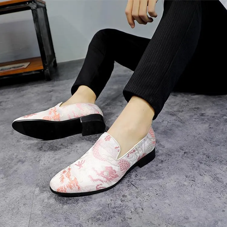 Mens Smoking Loafer with Embroidery Textured Tuxedo Slip-on Prom Loafers Luxury Penny Dress Shoes 5881