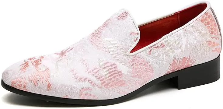 Mens Smoking Loafer with Embroidery Textured Tuxedo Slip-on Prom Loafers Luxury Penny Dress Shoes 5881
