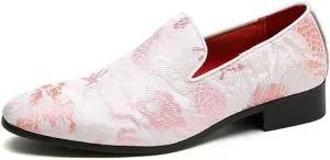 Mens Smoking Loafer with Embroidery Textured Tuxedo Slip-on Prom Loafers Luxury Penny Dress Shoes 5881